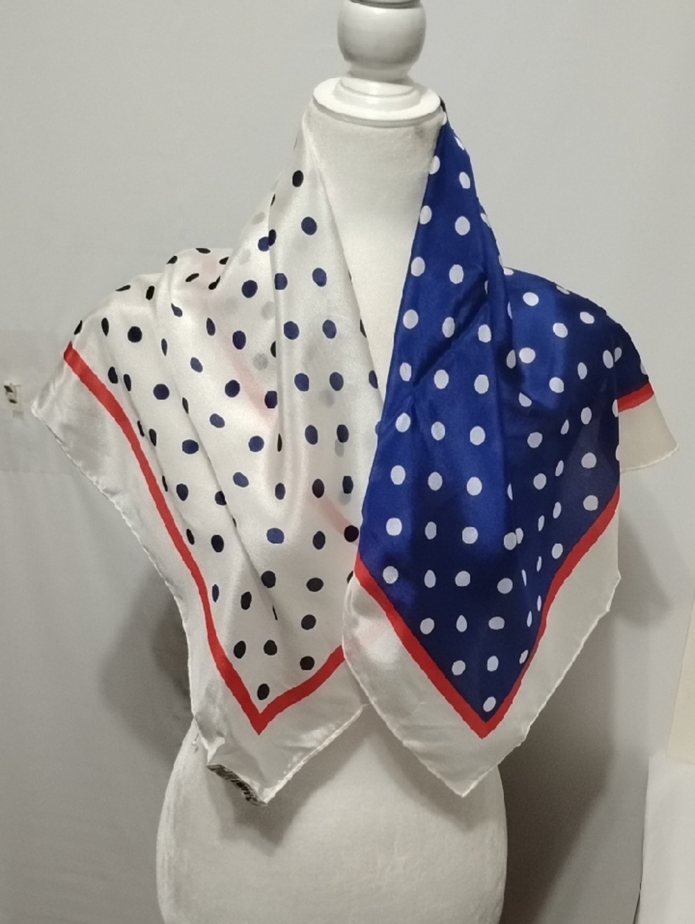 Club 7 Echo‎ Polka Dot Silk Scarf in White & Royal Blue